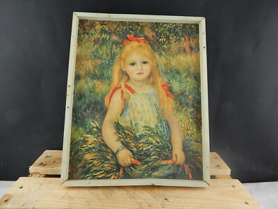VINTAGE STAMPA OLEOGRAFICA SU TELA BAMBINA TRA I FIORI DI RENOIR IMPRESSIONISMO