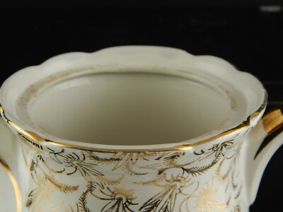 ANTICA RARA CAFFETTIERA SARREGUEMINES DIGOIN 1920 CERAMICA BIANCA ORO ZECCHINO