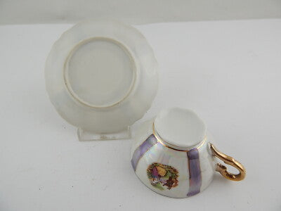 ANTICA RARA VECCHIA PARIGI TAZZINA+PIATTO PORCELLANA SCENA GALANTE VIEUX PARIS