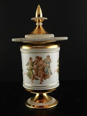 VINTAGE VASO URNA CRATERE CERAMICA FIORENTINE STILE IMPERO FATTO A MANO 1900