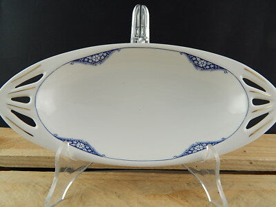 ANTICO ART DECO RAVIERA VASSOIO PORCELLANA BIANCA BLU CHODAU H & C BOHEMIA