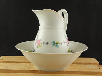 ANTICO 1800 ART NOUVEAU CATINO BROCCA PORCELLANA GINORI DOCCIA GHIRLANDA ROSE