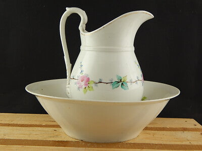 ANTICO 1800 ART NOUVEAU CATINO BROCCA PORCELLANA GINORI DOCCIA GHIRLANDA ROSE