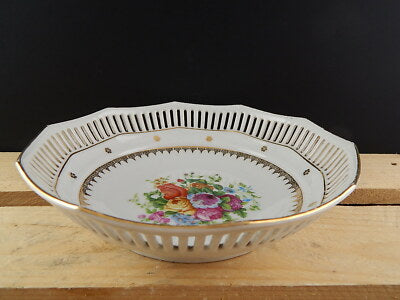 SCHUMANN BAVARIA PREZIOSO CENTROTAVOLA FRUTTIERA PORCELLANA TRAFORATA 1930