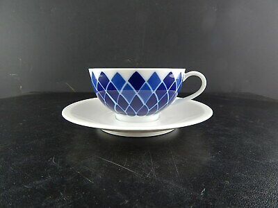 VINTAGE ORIGINALE TAZZA TÈ PORCELLANA BIANCA SMALTO BLU ARZBERG GERMANY