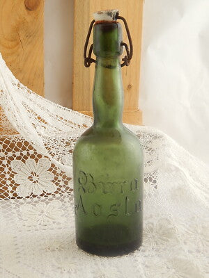 ANTICA RARA BOTTIGLIA VETRO DOPPIO SPESSORE VERDE BIRRA AOSTA PUBBLICITARIO