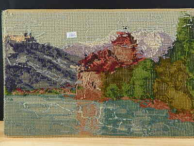 VINTAGE MEZZO PUNTO RICAMO A MANO HAND-MADE METÀ 1900 PAESAGGIO