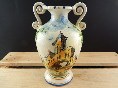 ANTICO 1920 RARO VASO BIANSATO POLICROMO CERAMICA MAIOLICA ALBISOLA FENICE