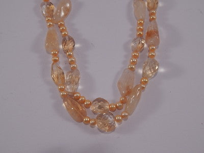 ANTICA COLLANA CON QUARZI CITRINI SFACCETTATTI E NATURALI FERMAGLIO ORO 14 KT