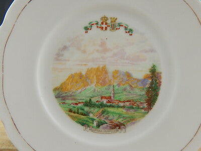 ANTICO PIATTO PORCELLANA GINORI CITTA' REDENTE CORTINA AMPEZZO 1919 REGNO ITALIA