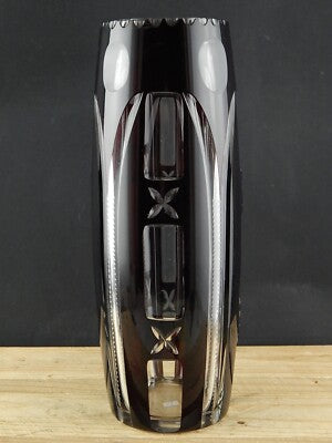 ANTICO PREZIOSO IMPORTANTE VASO CRISTALLO ART DECO BOEMIA MOLATO INCISO