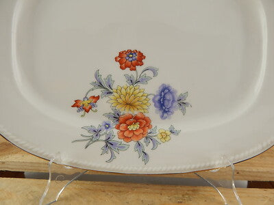 ANTICO VASSOIO PIATTO OVALE PORCELLANA FREIBERG BAVARIA BOUQUET FIORI ESTIVI #