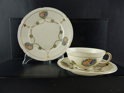 PREZIOSO RARO ANTICO TRIO TE' PORCELLANA ZEH SCHERZER DIPINTO A MANO 1949