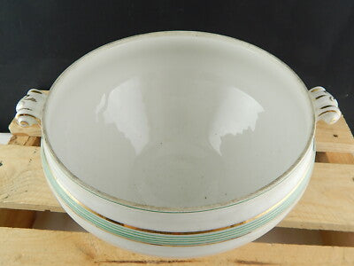 ANTICA ELEGANTE ZUPPIERA PORCELLANA VIEUX PARIS BIANCA DECORI VERDE ORO FINE 800