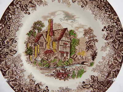 ANTICO PIATTO PORCELLANA 1891 J. & C. MEAKIN ROMANTIC ENGLAND HUDDINGTON COURT