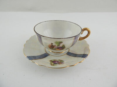 ANTICA RARA VECCHIA PARIGI TAZZINA+PIATTO PORCELLANA SCENA GALANTE VIEUX PARIS