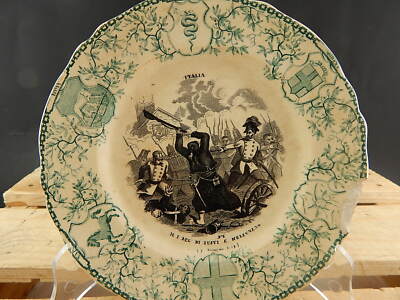 ANTICO PIATTO RISORGIMENTO CERAMICA GIULIO RICHARD REGG ZUAVI A MELEGNANO