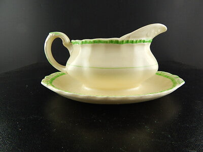 ANTICA SALSIERA SEMI PORCELLANA INGLESE GRINDLEY STAFFORDSHIRE AVORIO E VERDE