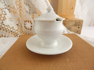 ANTICA SALSIERA MOSTARDIERA CERAMICA RICHARD MILANO FINE 1800 CON MESTOLINO