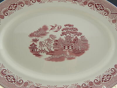 ANTICO GRANDE VASSOIO 1930 CERAMICA INGLESE DECORO WILLOW GIBSON&SONS BURSLEM