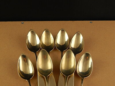 ART DECO ANTICO SERVIZIO 8 POSATE CUCCHIAI ALPACCA DORATI GILDED SPOONS