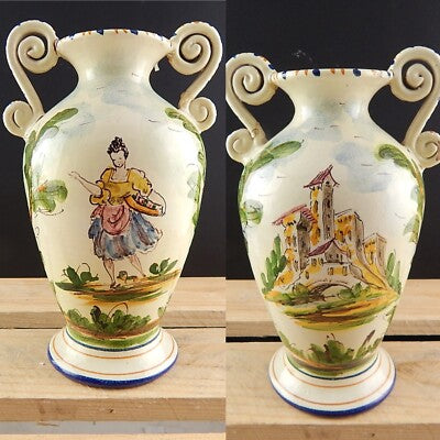 ANTICO 1920 RARO VASO BIANSATO POLICROMO CERAMICA MAIOLICA ALBISOLA FENICE #
