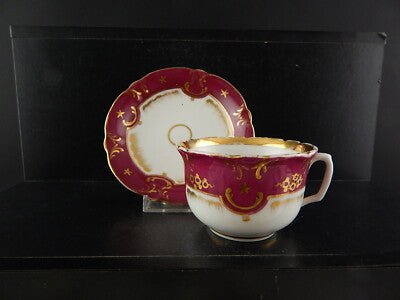 ANTICA PREZIOSA TAZZA E PIATTINO PORCELLANA PARIGI PRIMO 1800 BIANCO PORPORA ORO