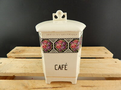 ANTICO LIBERTY BARATTOLO CUCINA CAFE' CAFFE' CERAMICA DECORATA CON ROSE