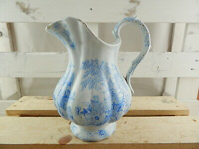 ANTICA CARAFFA BROCCA TRANSFERWARE CERAMICA INGLESE VITTORIANA DECORO COLANDINE