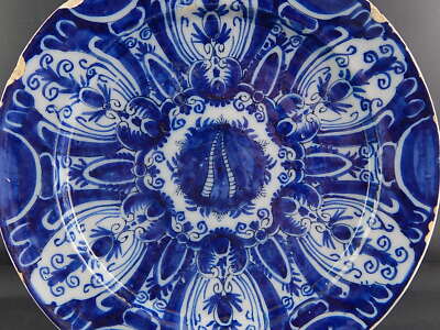 ANTICO GRANDE PIATTO CERAMICA FAIENCE DELFT COLLEZIONE XVIII SECOLO BLU COBALTO