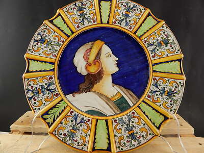 VINTAGE PIATTO PARATA MAIOLICA VINCENZINA CERAMICA A LUSTRO GUALDO TADINO CM.37