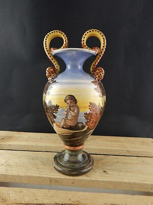 ANTICO PREZIOSO VASO CERAMICA MAIOLICA DIPINTO A MANO LA COLONNATA S.FIORENTINO