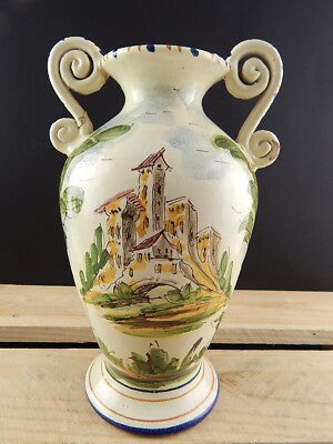 ANTICO 1920 RARO VASO BIANSATO POLICROMO CERAMICA MAIOLICA ALBISOLA FENICE #