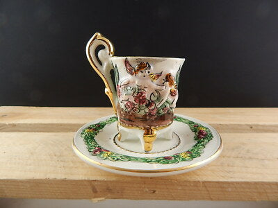 VINTAGE PREZIOSA TAZZINA CAPODIMONTE POLICROMA MARCHIO N BLU CORONATA COLLEZIONE