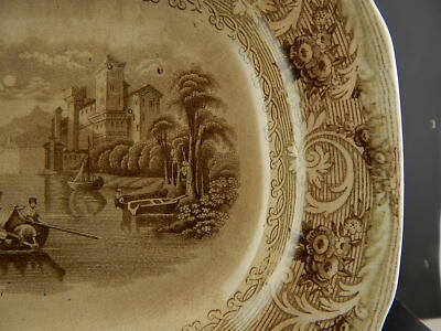 ANTICO VITTORIANO PIATTO ARROSTO VASSOIO CENTROTAVOLA CERAMICA DISEGNO RHINE