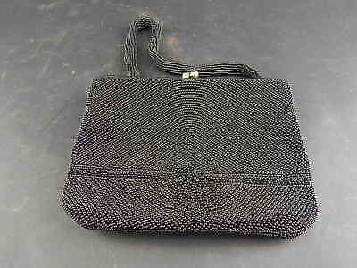 ANTICA RARA PREZIOSA ART DECO BORSETTA TEATRO NERA IN SETA E PERLINE