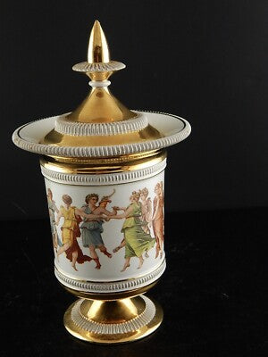 VINTAGE VASO URNA CRATERE CERAMICA FIORENTINE STILE IMPERO FATTO A MANO 1900
