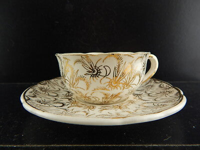 ANTICA RARA TAZZA SARREGUEMINES DIGOIN 1920 CERAMICA BIANCA ORO ZECCHINO #6559