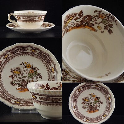 ANTICA TAZZA TÈ E PIATTINO MASON'S PATENT IRONSTONE CHINA DECORO MANCHU #3027