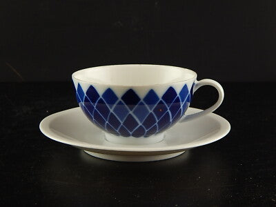 VINTAGE ORIGINALE TAZZA TÈ PORCELLANA BIANCA SMALTO BLU ARZBERG GERMANY DIFETTO