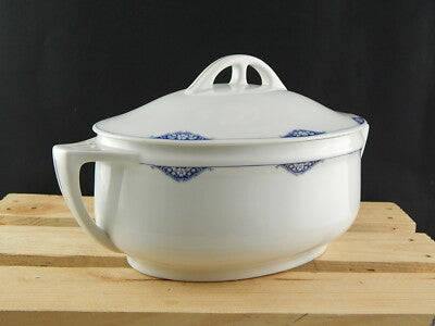 ANTICA ART DECO ZUPPIERA CENTROTAVOLA PORCELLANA BIANCA BLU CHODAU BOHEMIA