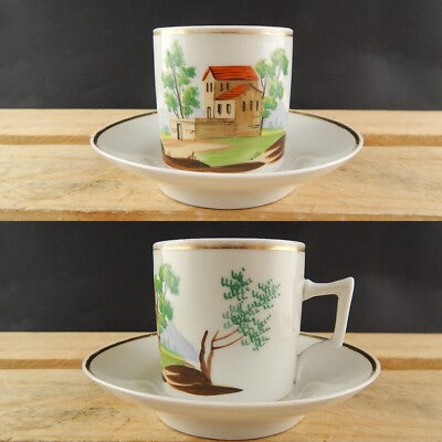 ANTICA TAZZA E PIATTO PORCELLANA IMPERO VECCHIO PARIGI DIPINTA POLICROMA #4817