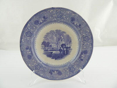 ANTICO PIATTO PORCELLANA CERAMICA META' 1800 GUSTAVSBERG TRANSFERWARE VIOLA
