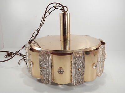 MODERNARIATO RARO LAMPADARIO OTTONE CRISTALLO DESIGNER C. FAGERLUND ORREFORS