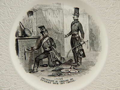 ANTICO COLLEZIONE ORIGINALEPIATTO PARLANTE MILITARE CERAMICA FRANCESE 1800 #6778