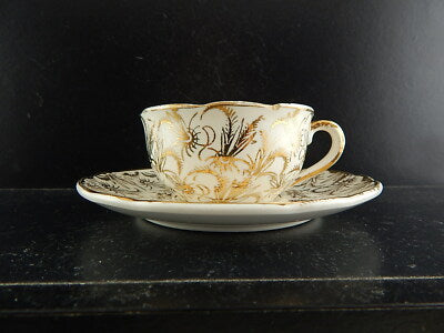 ANTICA RARA TAZZA SARREGUEMINES DIGOIN 1920 CERAMICA BIANCA ORO ZECCHINO #6556