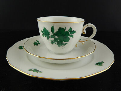 PREZIOSO TRIO TAZZA TÈ PORCELLANA AUGARTEN VIENNA MARIA THERESIA VERDE IMPERO