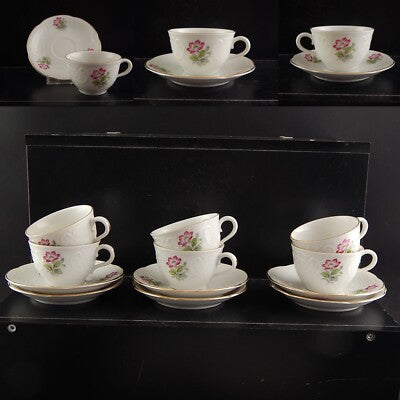 VINTAGE ELEGANTE SET 6 TAZZINE CAFFÈ PORCELLANA RICHARD GINORI ROSA CANINA