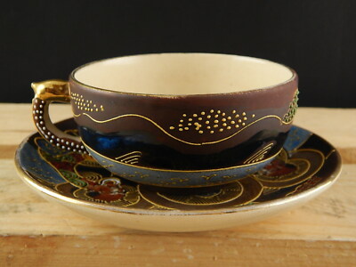 ANTIQUARIATO ORIENTALE 1920 CERAMICA GIAPPONE SATSUMA SHIMAZU CREST TAZZA TÈ