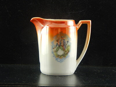 ANTICO SET DA CAFFÈ PORCELLANA DECORO A LUSTRO ARANCIO SCENA GALANTE FINE 800